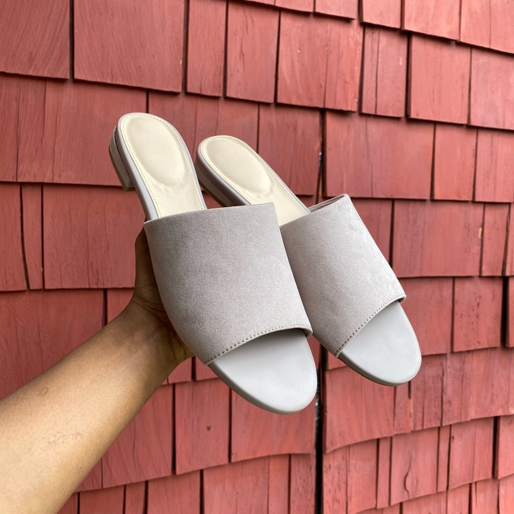 Pink Suede Open-Toe Mules